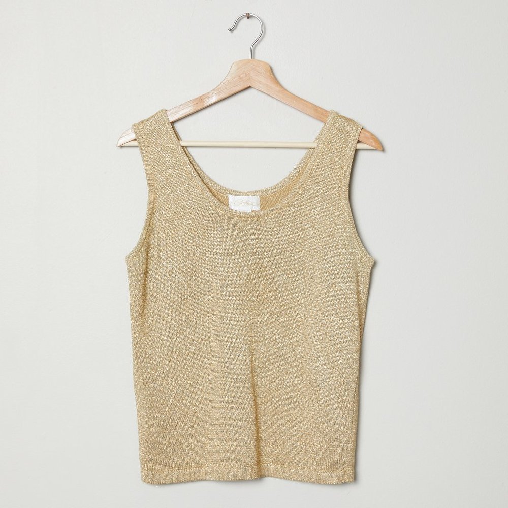 Vtg 80s Gold Metallic Knit Tank M